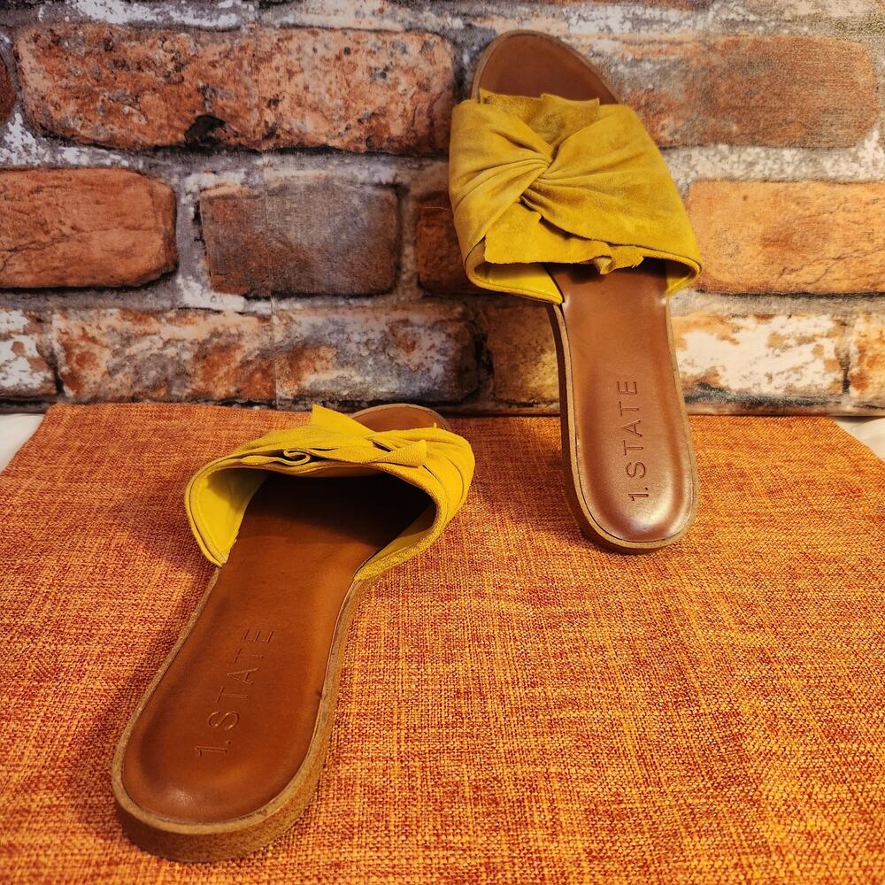 1. State Twist Knot Slides Sz 10.5 Gold Suede Slip On Flat Casual Sandals